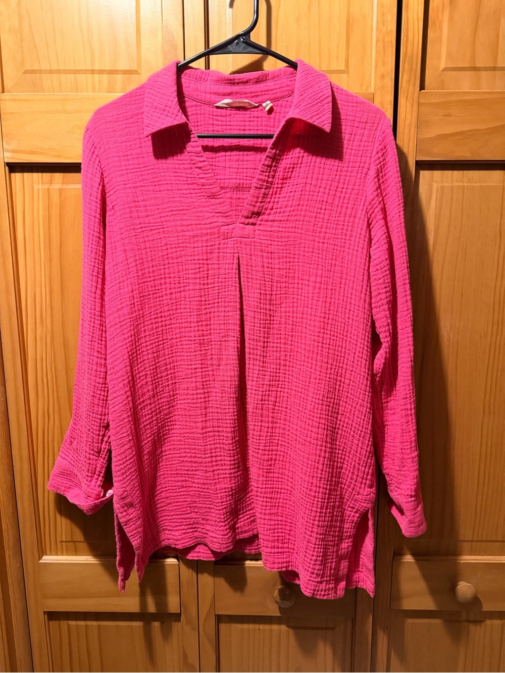 Soft Surroundings Hot Pink Gauze-Texture Pullover Tunic